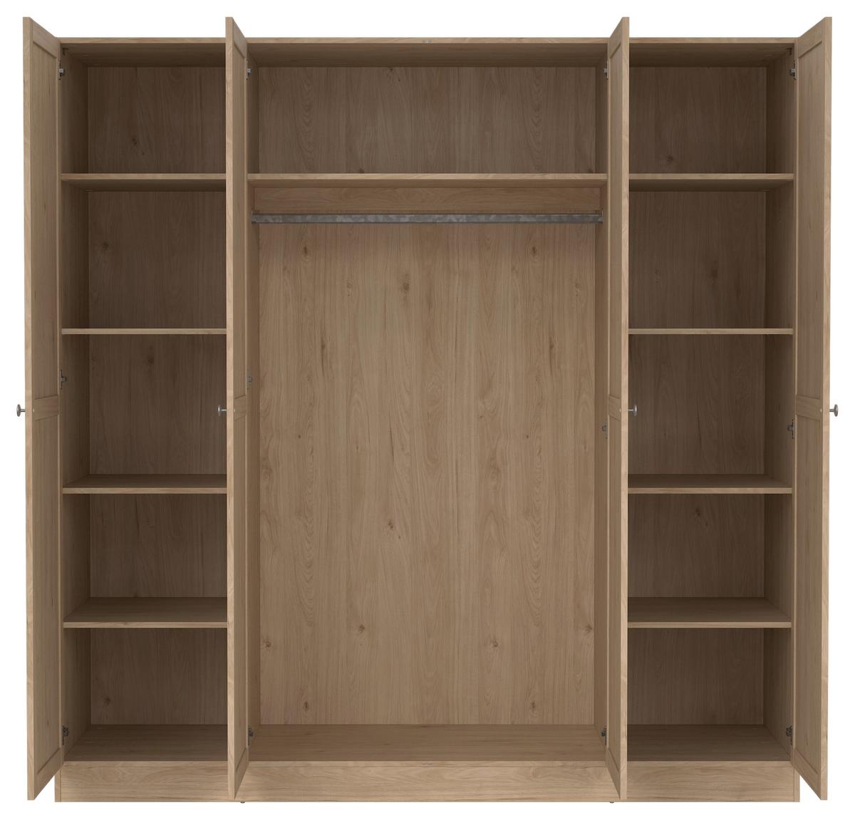 Omara S Klasičnimi Vrati Billund, Barva Hrasta - srebrne barve/barve hrasta, Moderno, kovina/leseni material (195,5/200/61,7cm) - MID.YOU