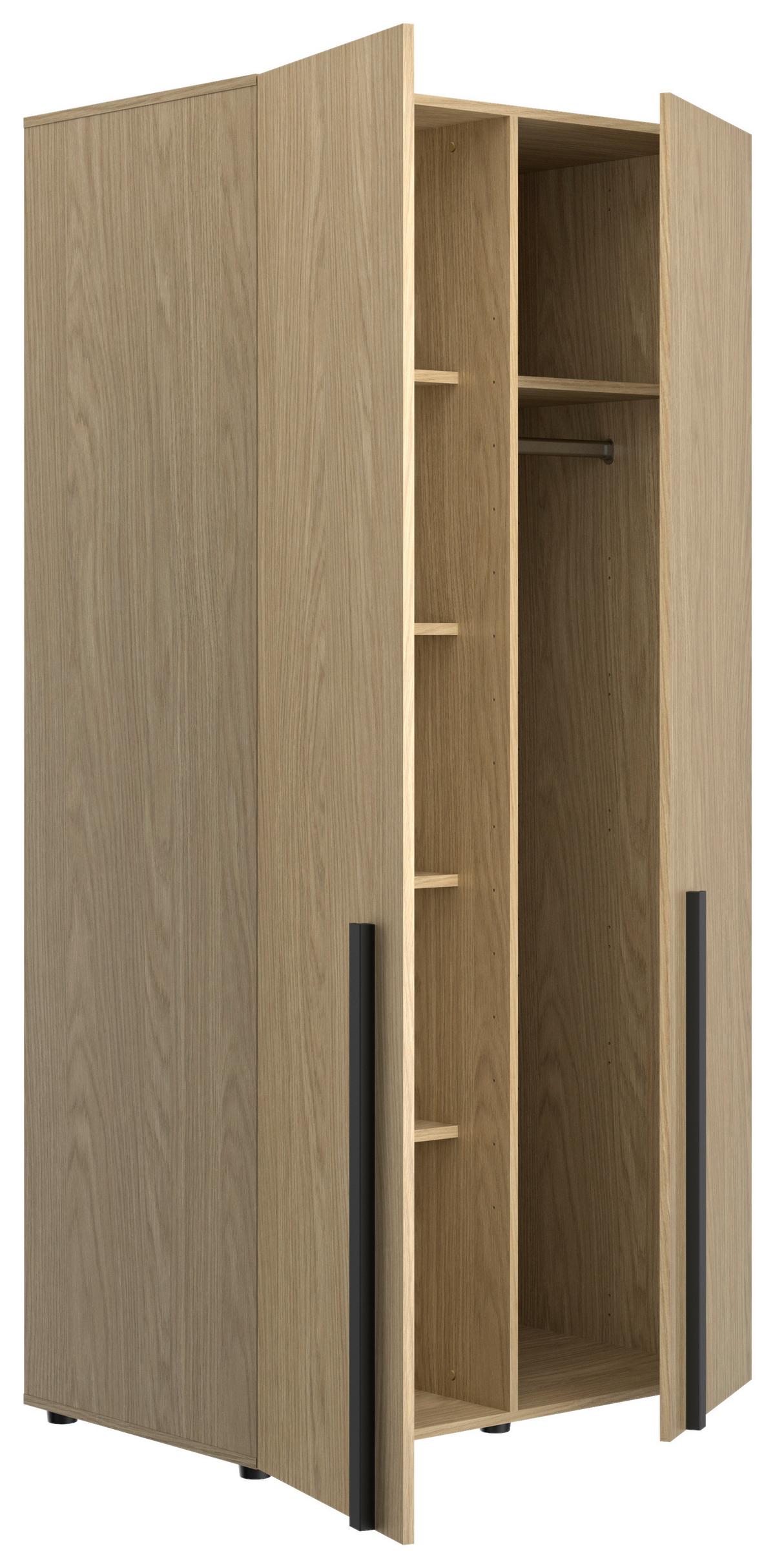 Omara S Klasičnimi Vrati Nael, Barva Hrasta, Črna - črna/barve hrasta, Basics, leseni material (100/200/60cm)