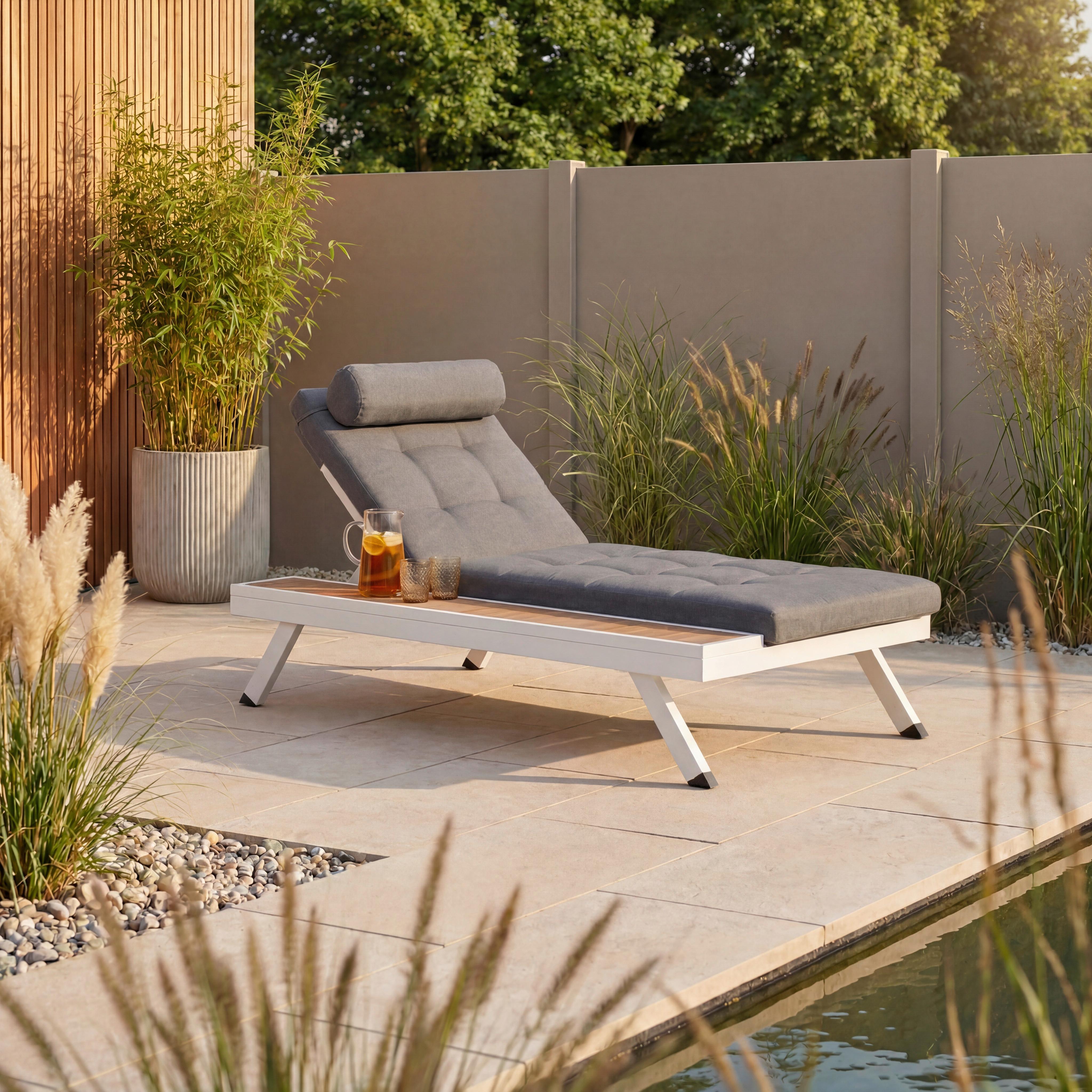 Gartenliege Avolina Dunkelgrau Outdoorstoff/Metall - Dunkelgrau/Weiß, MODERN, Kunststoff/Textil (199/30/86cm) - Bessagi Garden