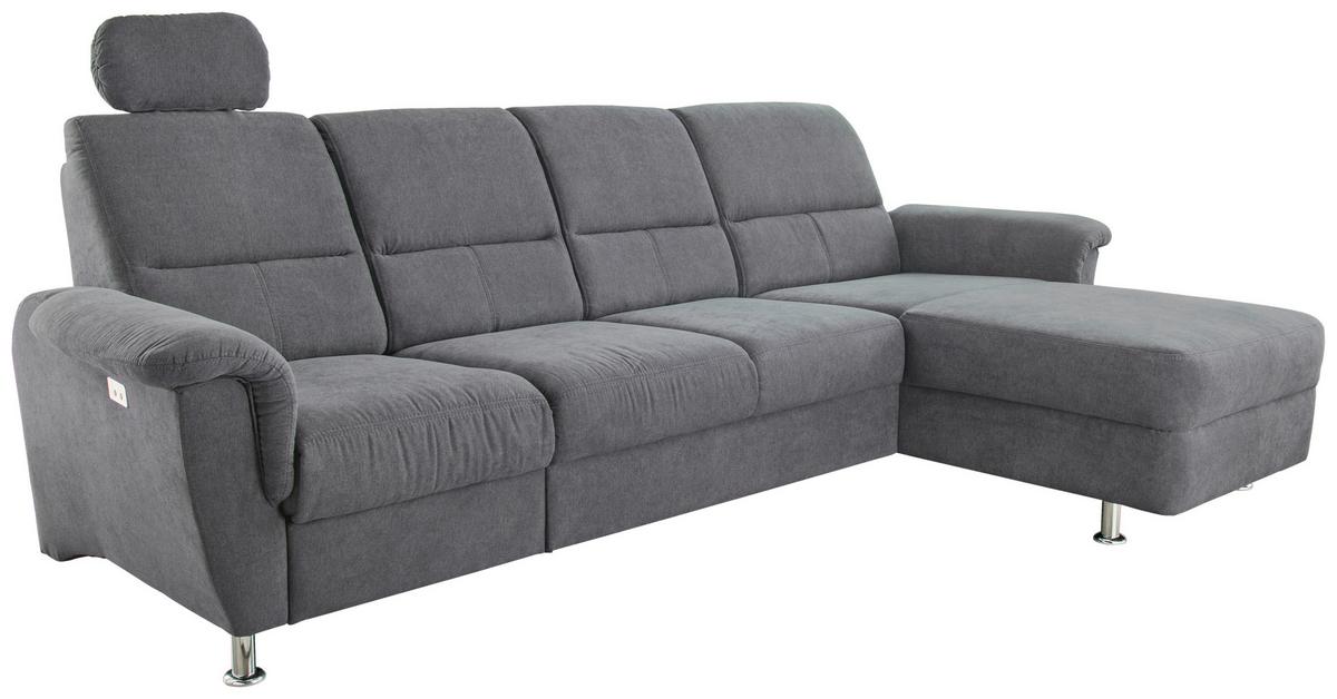 Wohnlandschaft Parole Anthrazit Mikrofaser - Chromfarben/Anthrazit, KONVENTIONELL, Textil/Metall (292/165cm) - Livetastic