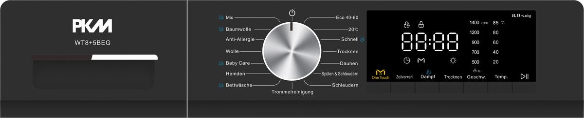 Waschtrockner WT8+5BEG Dunkelgrau - Dunkelgrau, Basics, Glas/Kunststoff (60/85/52cm) - PKM