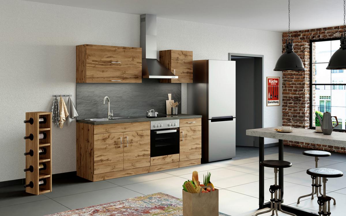 Küchenleerblock 'Sorrento' , Eichefarben - Chromfarben/Schieferfarben, MODERN, Holzwerkstoff/Metall (210cm) - Held