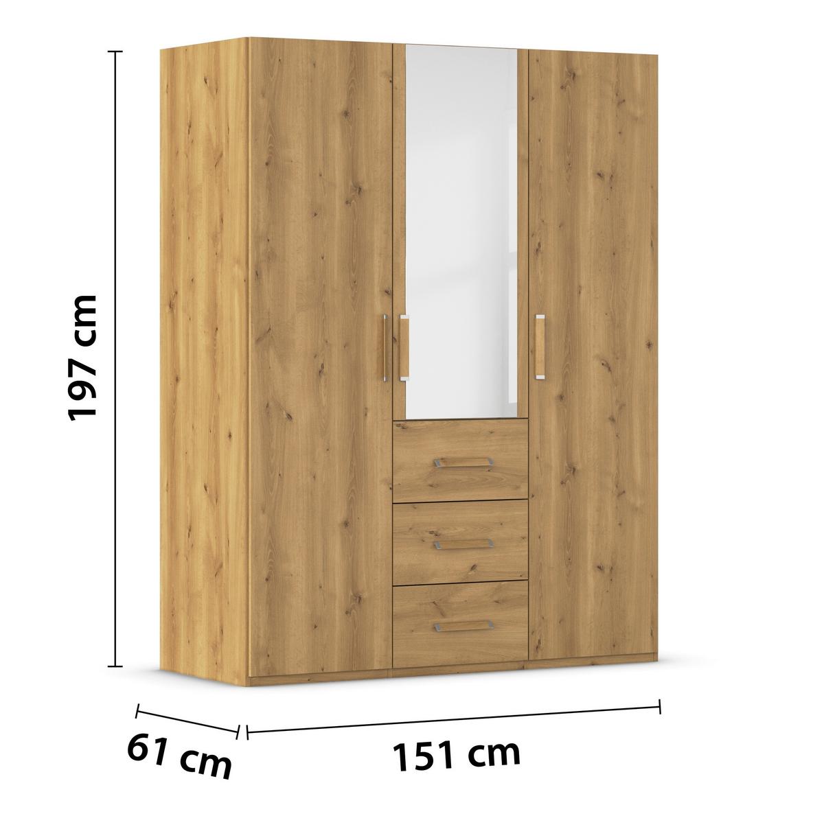 Omara S Klasičnimi Vrati Evelyn, Barva Hrasta - barve hrasta, Design, umetna masa/steklo (151/197/60cm) - Novel