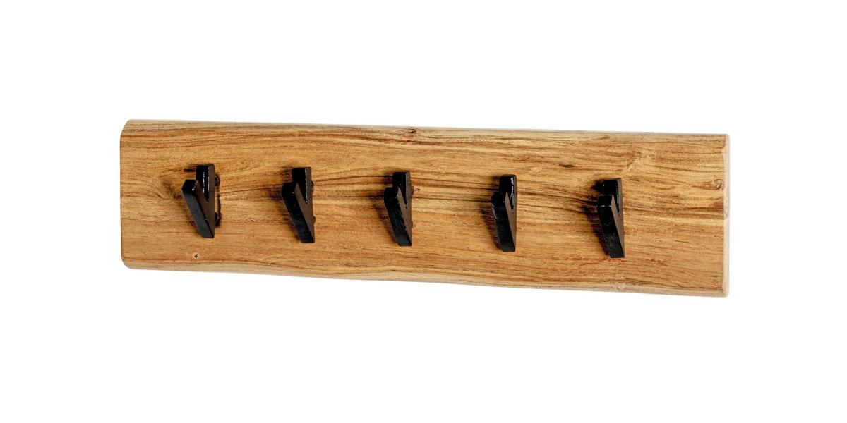 WIESZAK ŚCIENNY RIVERA 5 - kolor akacjowy/czarny, Konventionell, metal/drewno (60/15/9cm)