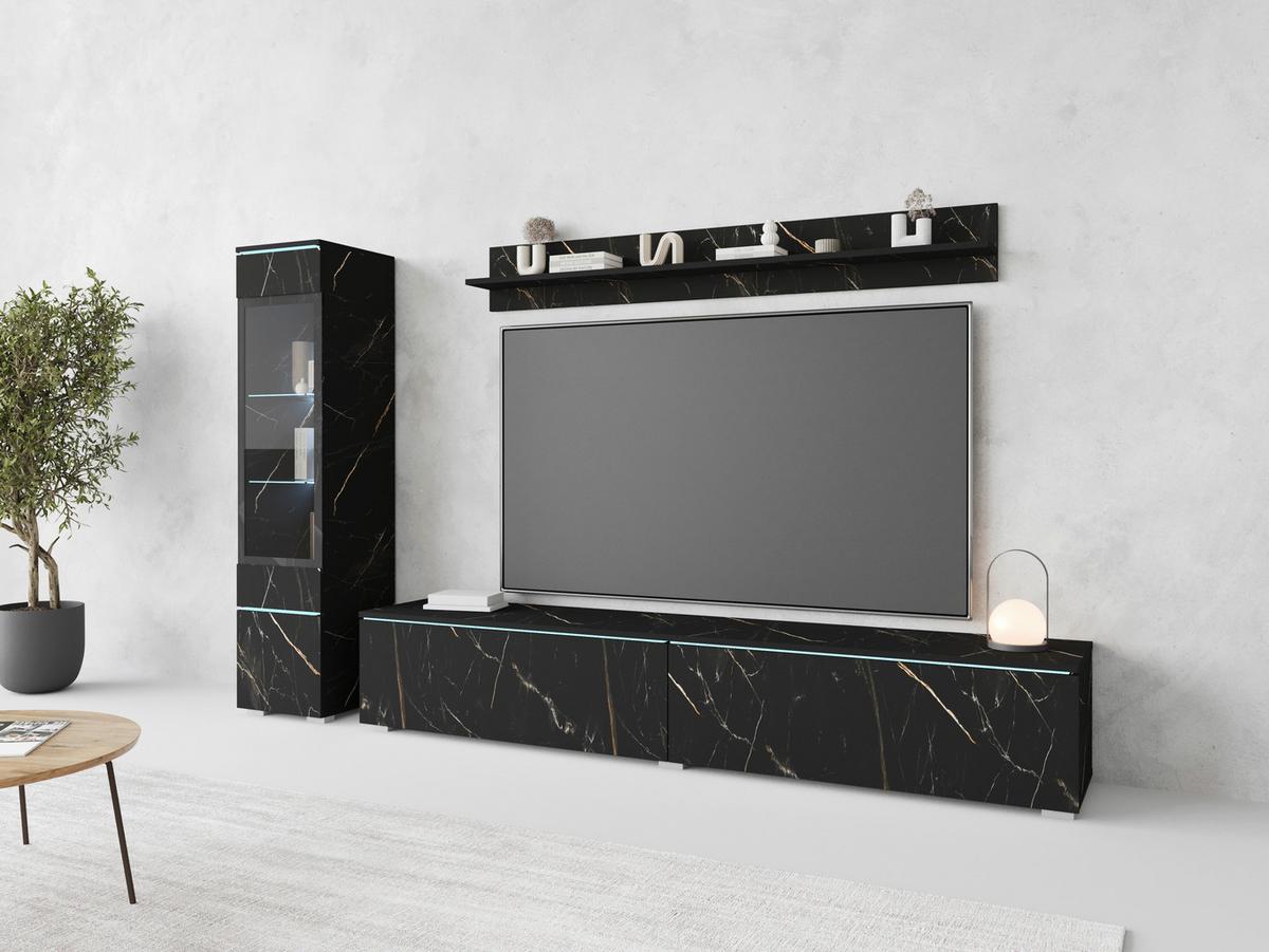 Dnevni Regal Vera, Črna Marmorirana, 3-Delno, Led - siva/barve skrilavca, Basics, umetna masa/steklo (210/130/33cm) - P & B