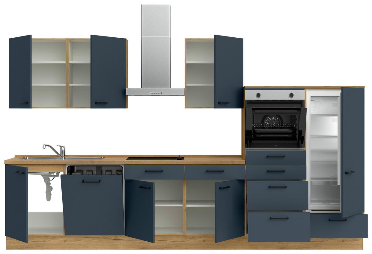 Küchenblock Easytouch Low m. Geräten Dunkelblau - Eichefarben/Schwarz, MODERN, Holzwerkstoff/Metall (360cm) - Nobilia