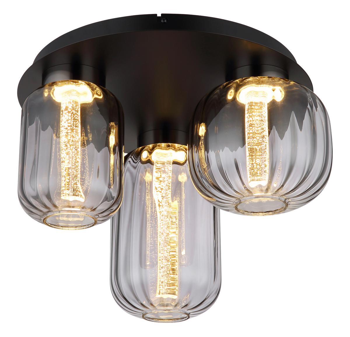 LED-Deckenleuchte Fluoro Schwarz/Chromfarben max.23Watt - Klar/Chromfarben, Basics, Glas/Kunststoff (49/34cm) - Globo