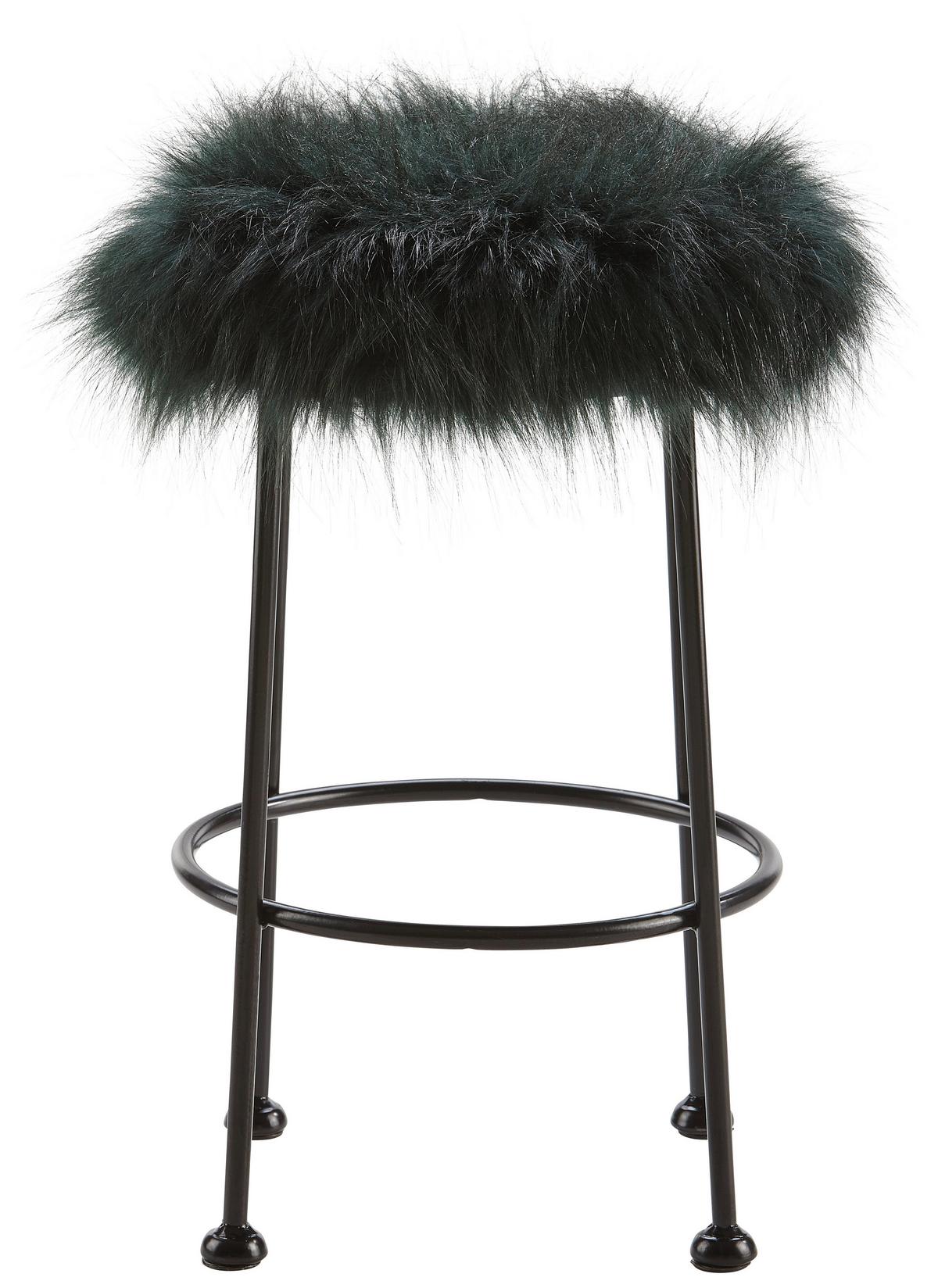 Hocker Luzie Dunkelgrün Kunstfell - Schwarz/Grün, MODERN, Fell/Metall (30/50cm) - Bessagi Home