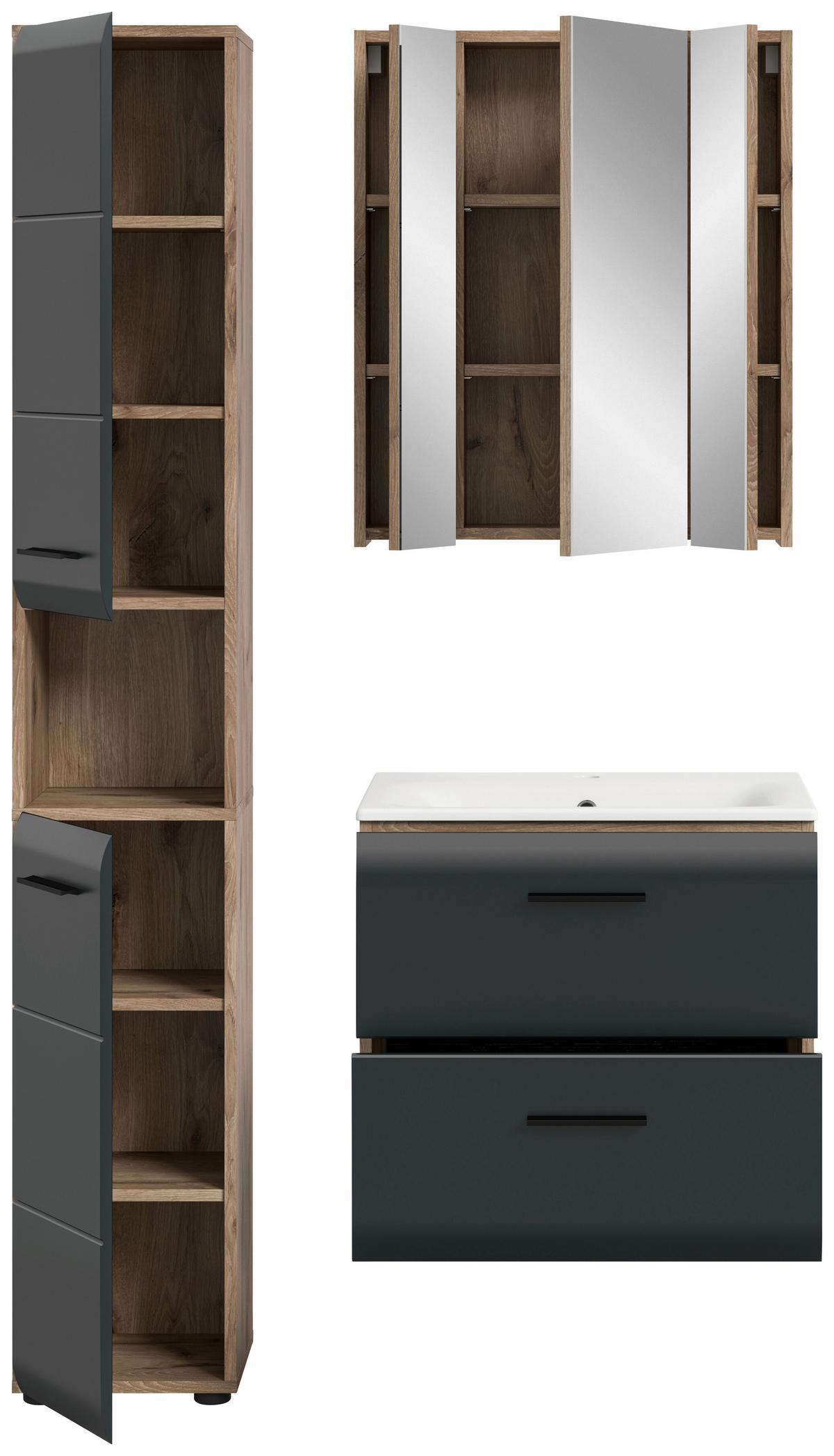 Kopalnica Ice, Črna, Barva Hrasta, 3-Delna - črna/bela, Basics, umetna masa/leseni material (90cm) - MID.YOU