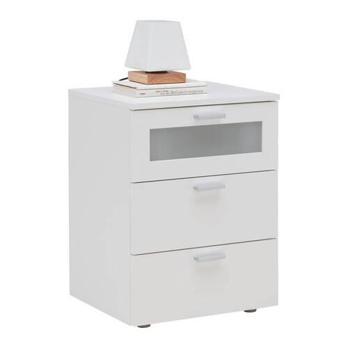 Nočna Omarica Xeno, Bela - srebrne barve/bela, Konvencionalno, umetna masa/steklo (45/60/40cm) - Mömax