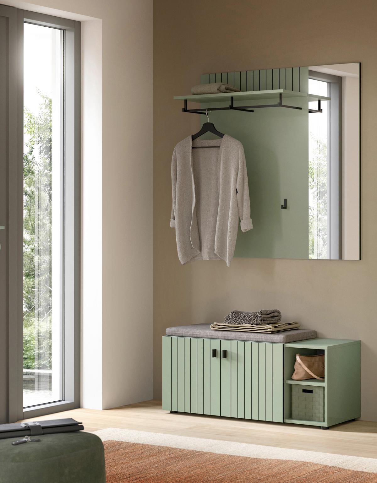Predsoba Station, Sivozelena, 2-Delna - sivozelena, Design, leseni material (106/192/37cm) - MID.YOU