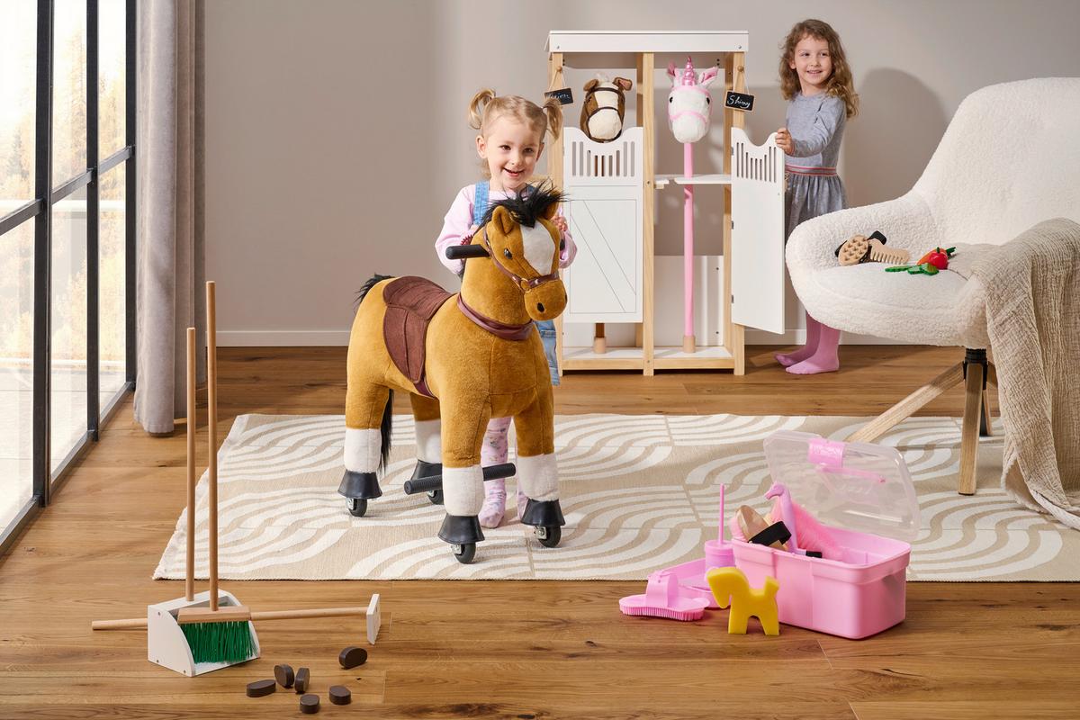 KONIK NA BIEGUNACH GALOPP - brązowy, Trend, metal/tkanina (76/27/85cm) - My Baby Lou