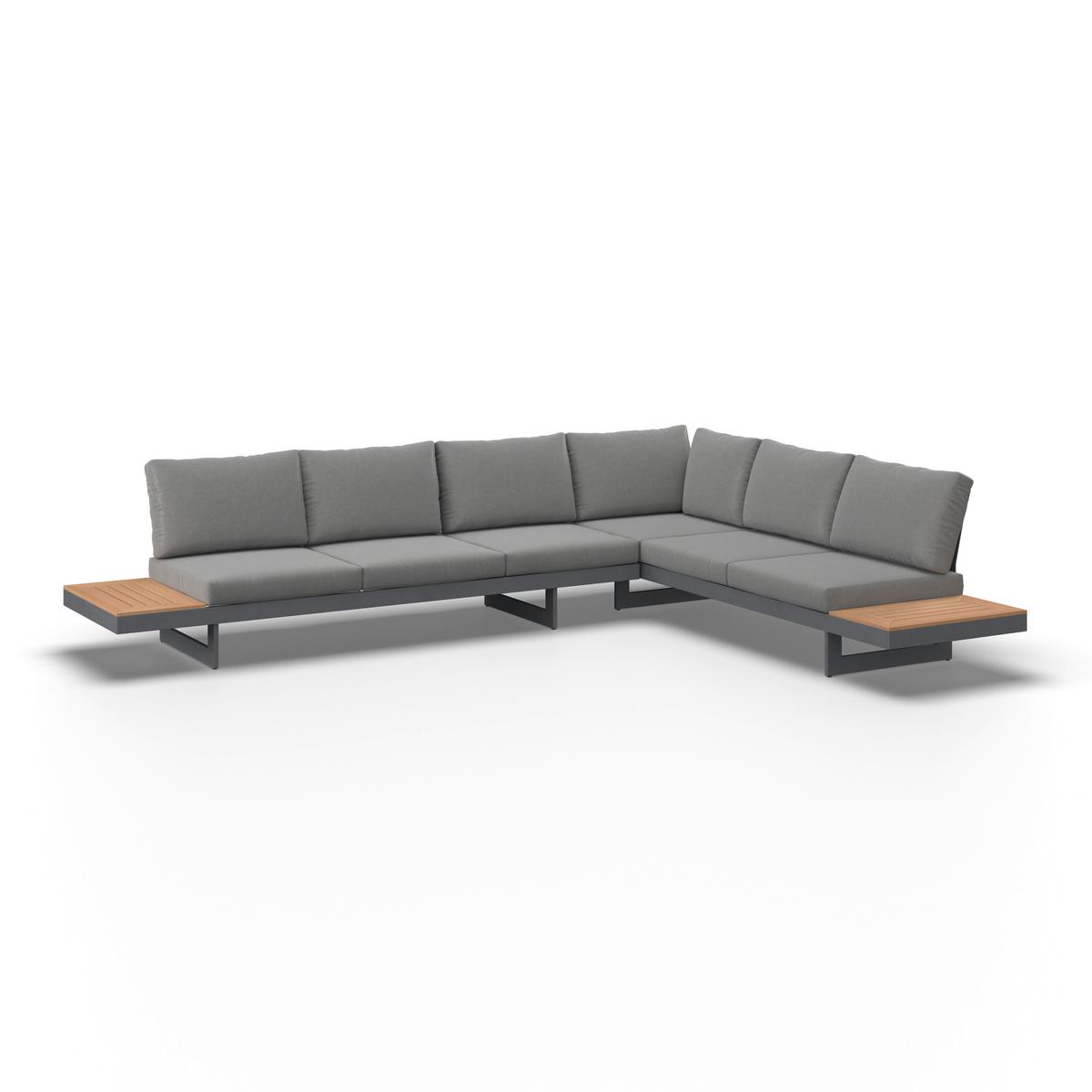 Loungegarnitur Sabrina Grau Metall/Outdoorstoff +Abdeckung - Dunkelgrau/Naturfarben, MODERN, Kunststoff/Textil (232/79/78cm) - Bessagi Garden