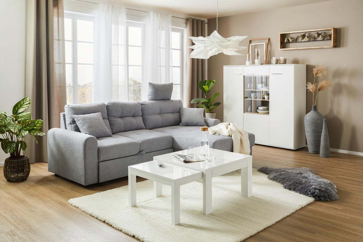 Ecksofa in Grau mit Schlaffunktion - Schwarz/Grau, Konventionell, Kunststoff/Textil (232/89/153cm) - Mömax