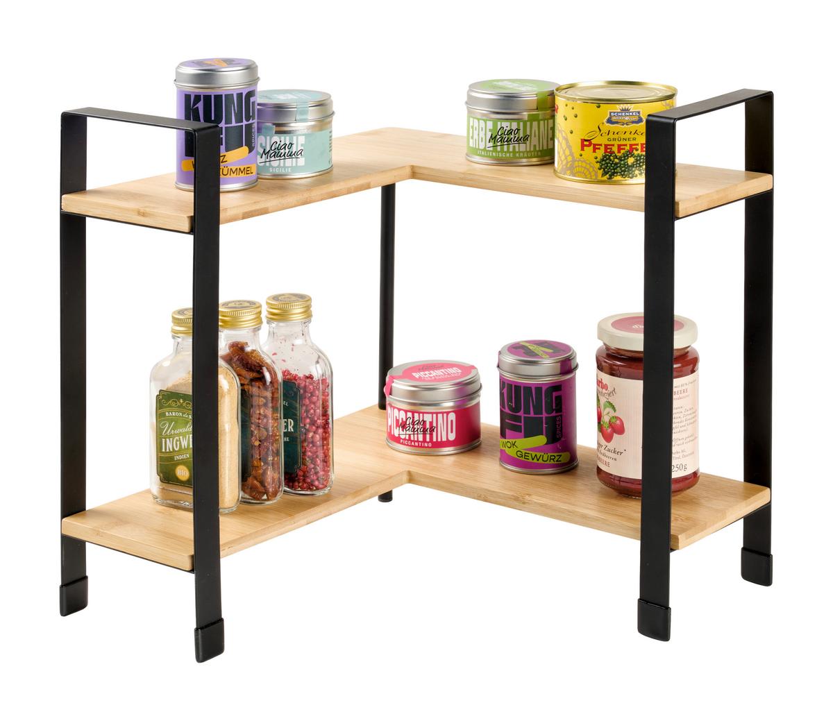 Etajeră de bucătărie Rita - Corner - culoare natur/negru, Modern, materiale naturale/metal (30/33/30cm) - Mömax