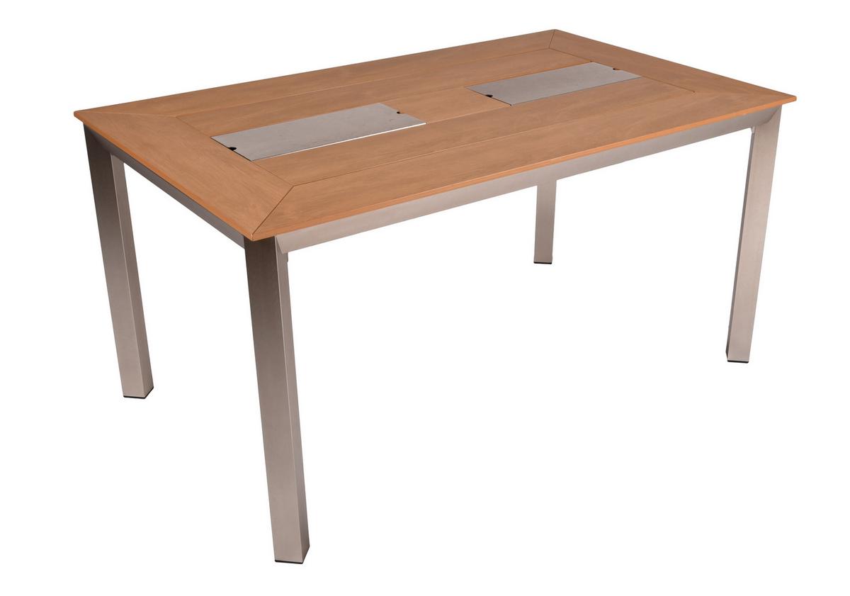 Gartentisch Florence integrierte Eisbehälter - Champagner/Grau, Basics, Kunststoff/Metall (150cm) - Gardenson