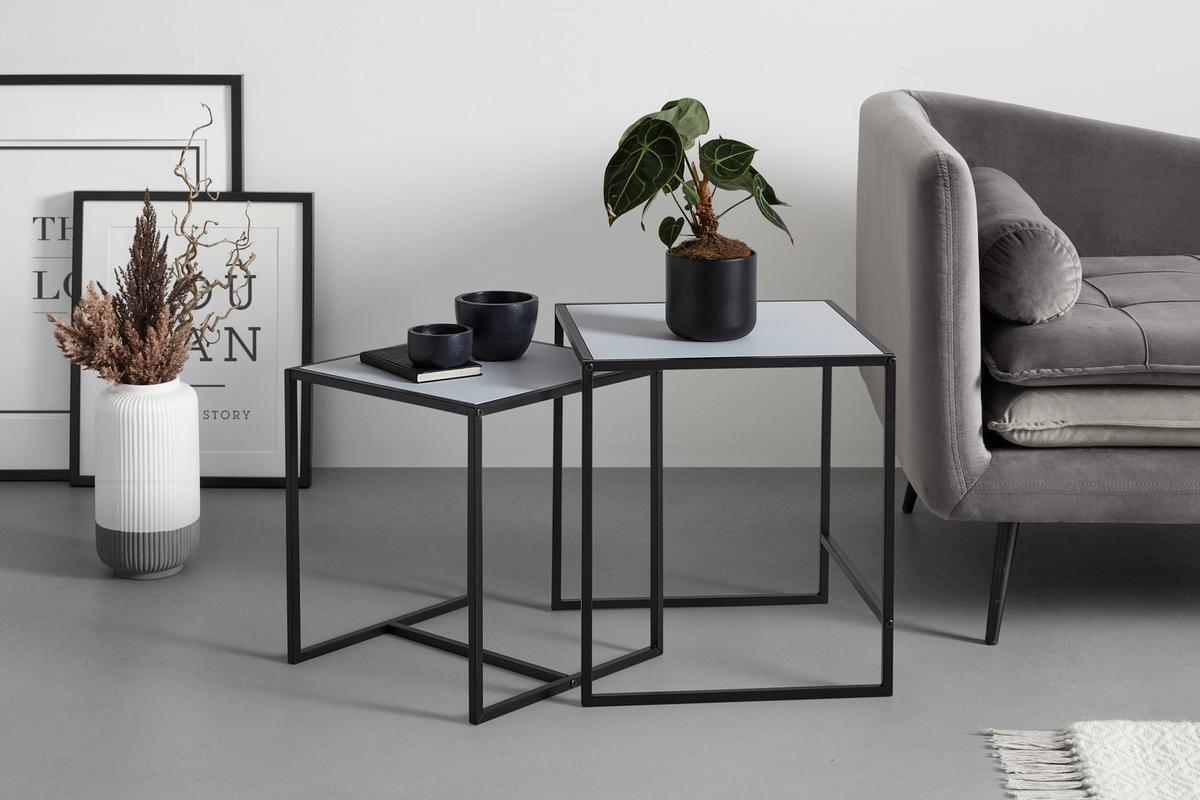 Beistelltischset Tobi Weiß/Schwarz, 2er Set - Schwarz/Weiß, MODERN, Holzwerkstoff/Metall (40/45/45/50/40/45cm) - Mömax