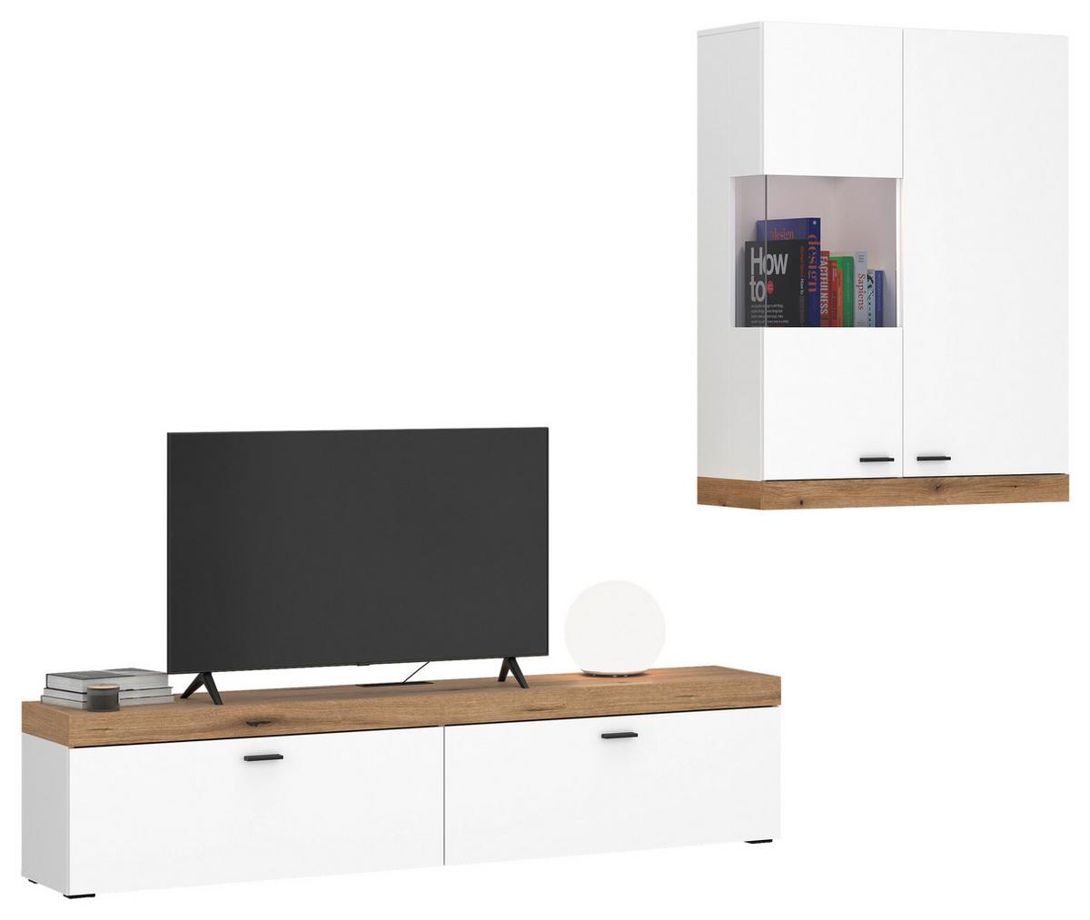 TV-Element Kiro Weiß/Eichefarben - MODERN, Holzwerkstoff/Metall (180/40/35cm) - Mömax