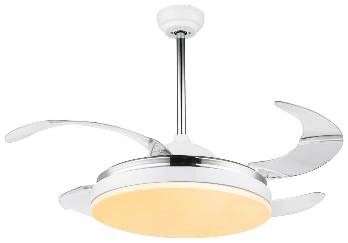 Stropni Ventilator 0351 - opal/prosojno, Moderno, kovina/umetna masa (100/65cm) - Globo