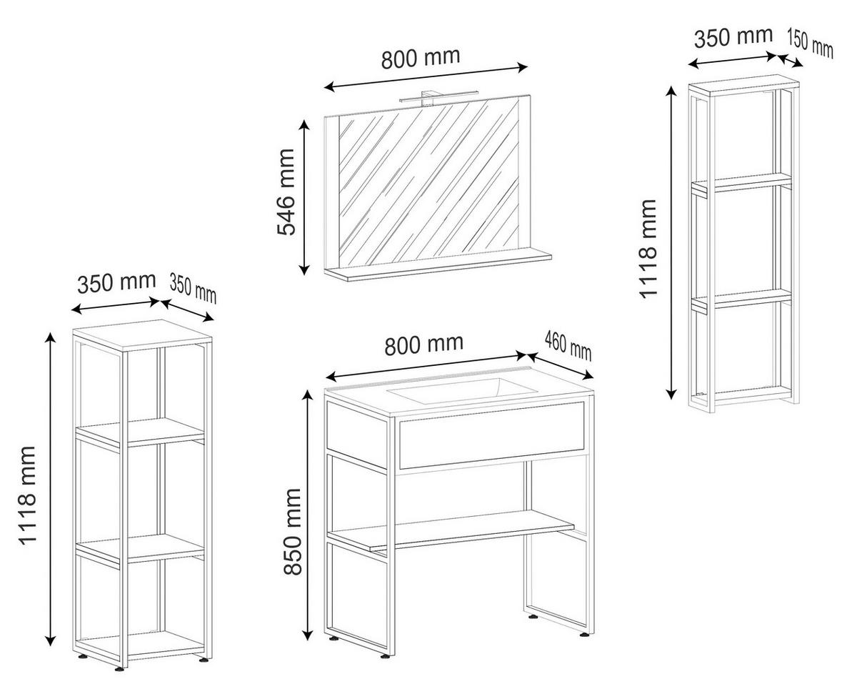BADEZIMMER 5-TLG. WASCHPLATZ "BITILA 80" - Honigeiche/Weiss, Modern, Glas/Keramik (80/85/46cm) - MID.YOU