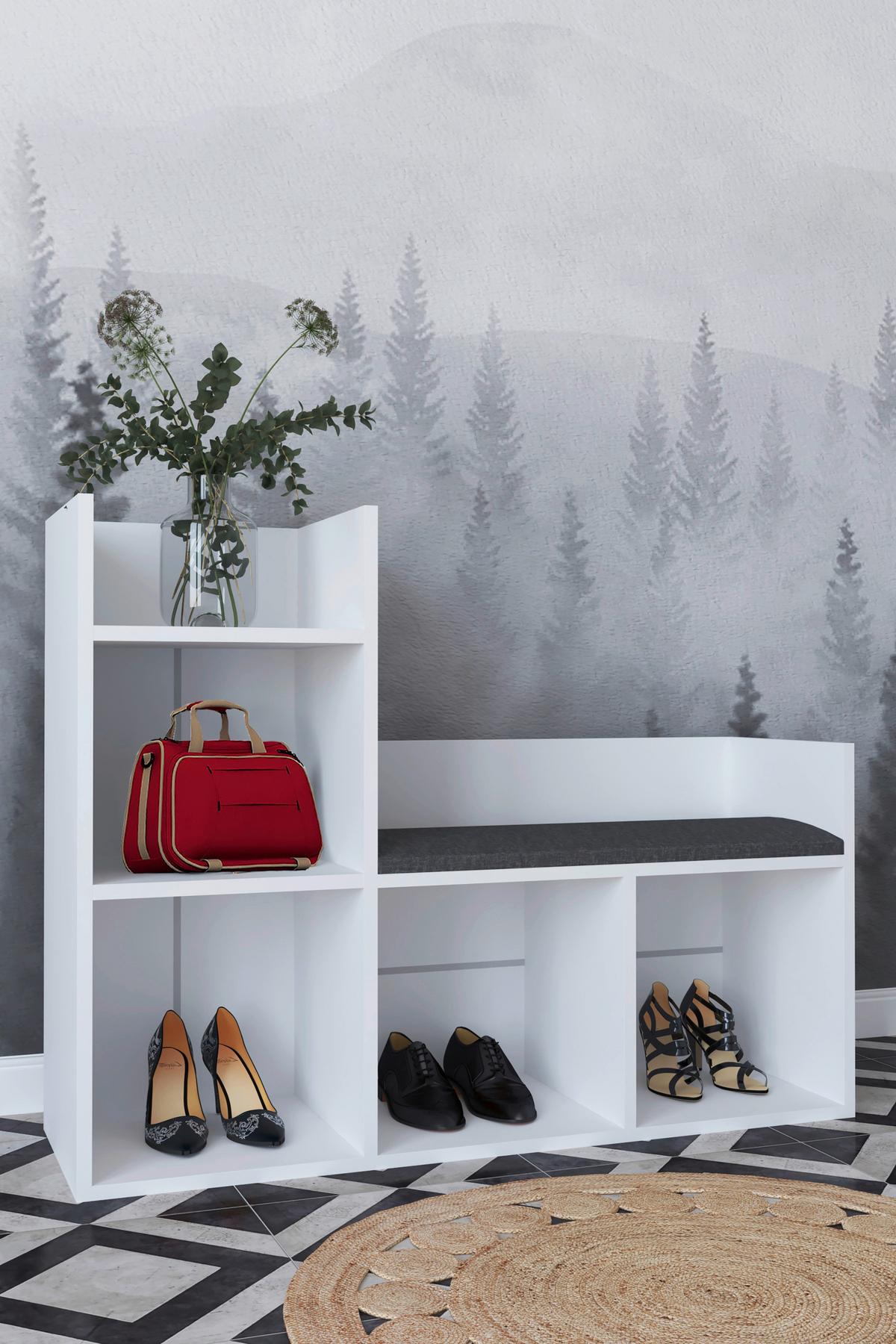 SCHUHBANK LELUS - Weiss, Design, Holzwerkstoff/Kunststoff (108/88/34cm) - MID.YOU