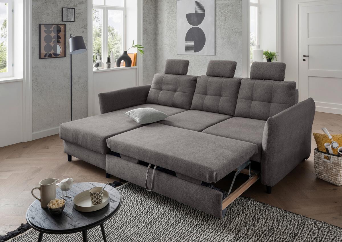 Wohnlandschaft Brizzini Graubraun Chenille - Graubraun/Hellgrau, MODERN, Holz/Textil (176/250-280cm) - Livetastic
