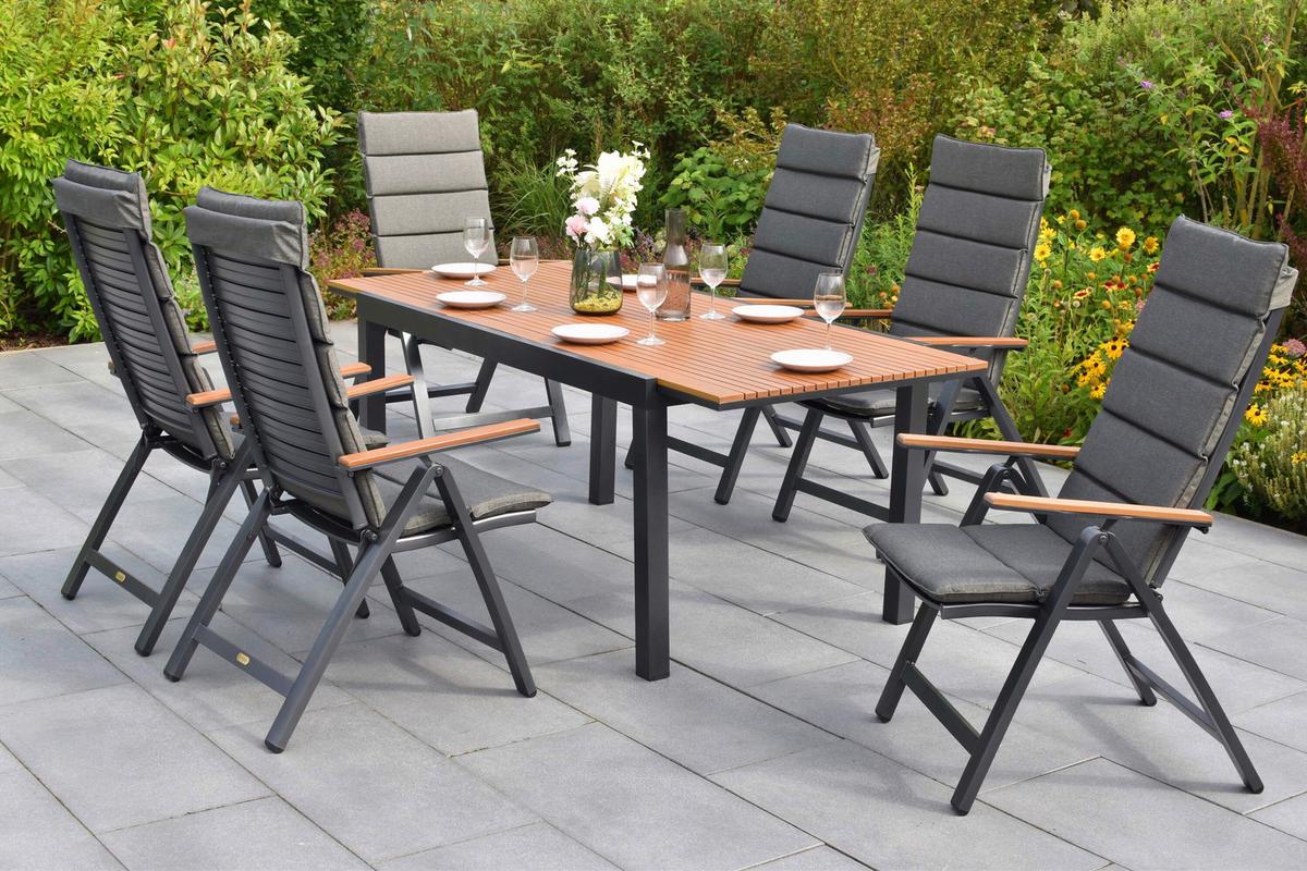 Gartentischgruppe Astros 13-tlg. Graphitfarben - Graphitfarben/Naturfarben, KONVENTIONELL, Kunststoff/Textil - Gardenson