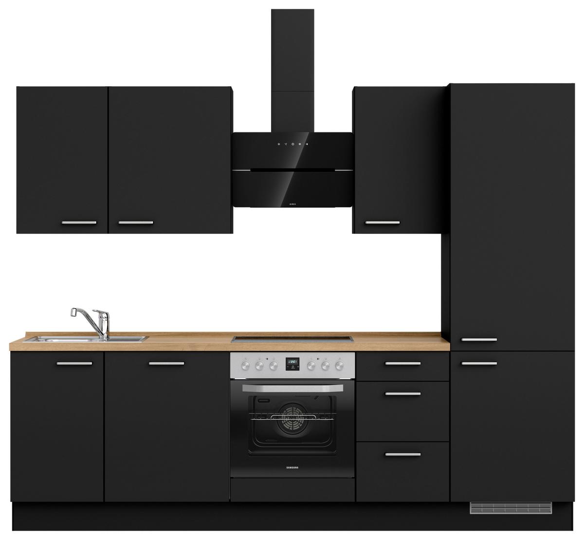 Küchenblock Touch High m. Geräten Schwarz - Edelstahlfarben/Eichefarben, MODERN, Holzwerkstoff/Metall (270cm) - Nobilia