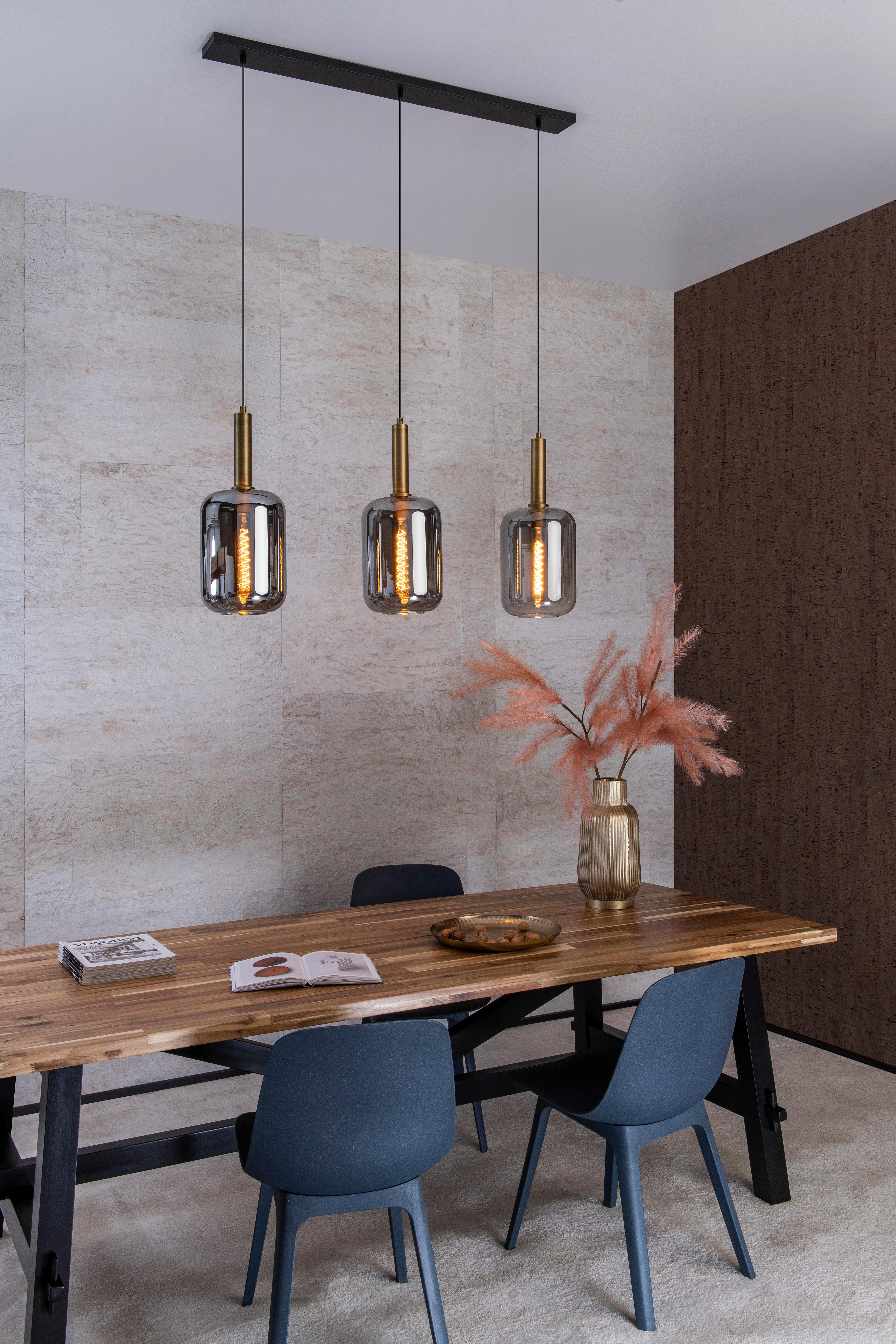 LAMPA WISZĄCA 45494/03/65 JOANET - jasnoszary, Design, szkło (110/22/150cm) - Lucide