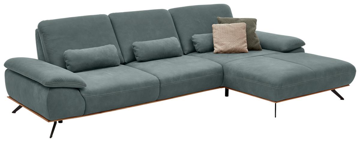 Wohnlandschaft Erling Grün - Beige/Schwarz, MODERN, Leder/Metall (322/89/187cm) - Premium Living