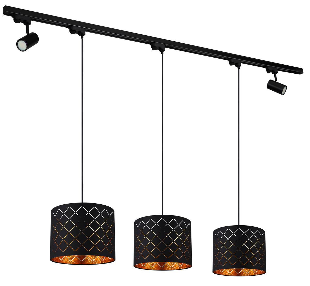 Hängeleuchte Clarke max. 60 Watt - Goldfarben/Schwarz, Design, Kunststoff/Textil (193/30/120cm) - Globo