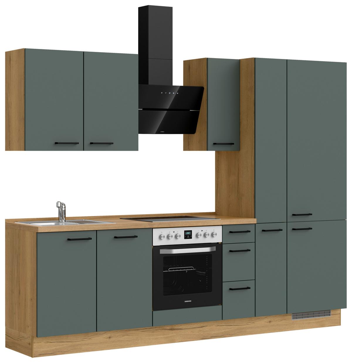 Küchenblock Easytouch High m. Geräten Dunkelgrün - Dunkelgrün/Eichefarben, MODERN, Holzwerkstoff/Metall (270cm) - Nobilia