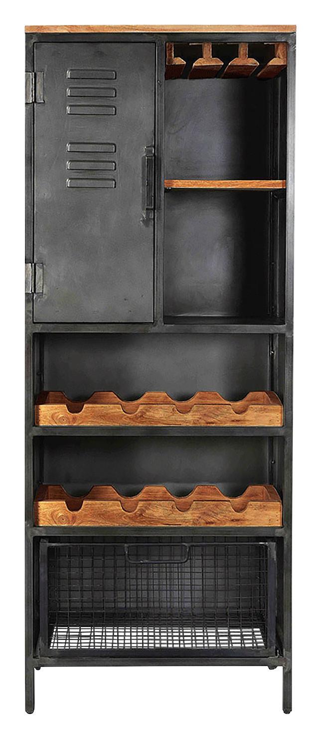 Barschrank Montana ca. 72x183 cm Stahl/Mangoholz - Schwarz/Braun, LIFESTYLE, Holz/Metall (72/183/42cm) - MID.YOU