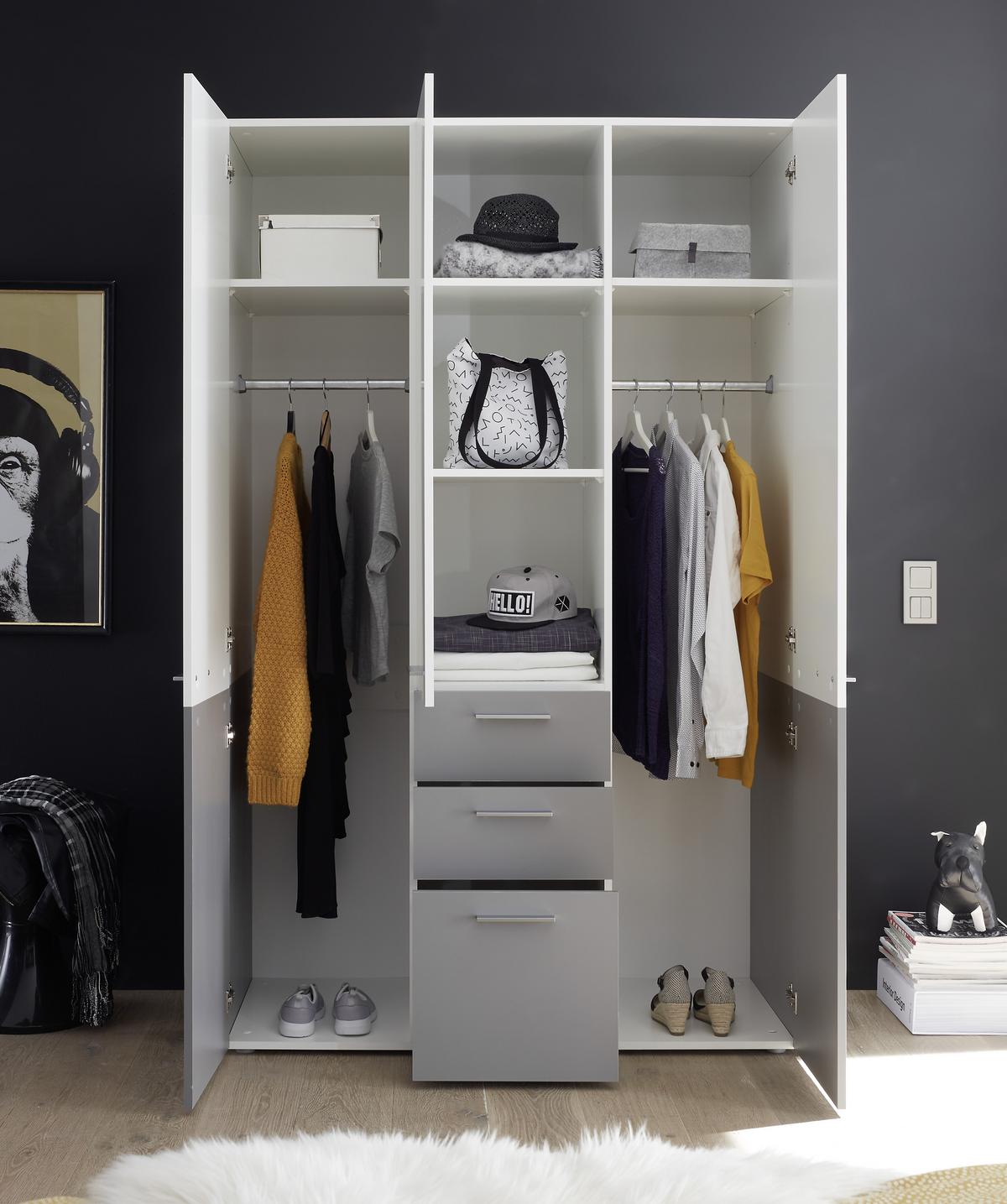 Kombischrank in Grau/Weiß - Weiss/Silberfarben, Konventionell, Holzwerkstoff/Metall (122/196,4/57,6cm) - Mömax