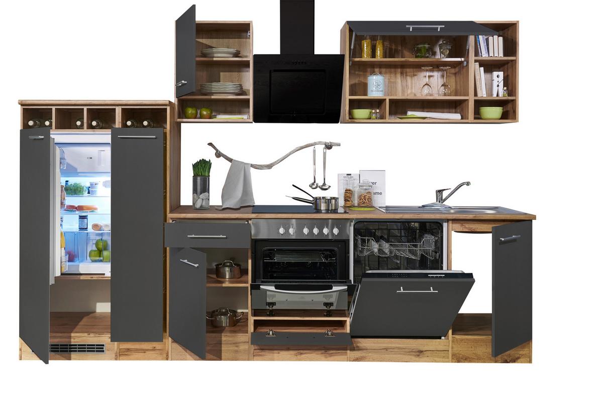 Küchenleerblock LBBEKB310EGC - Wildeiche/Edelstahlfarben, Basics, Holzwerkstoff/Metall (310cm) - Respekta
