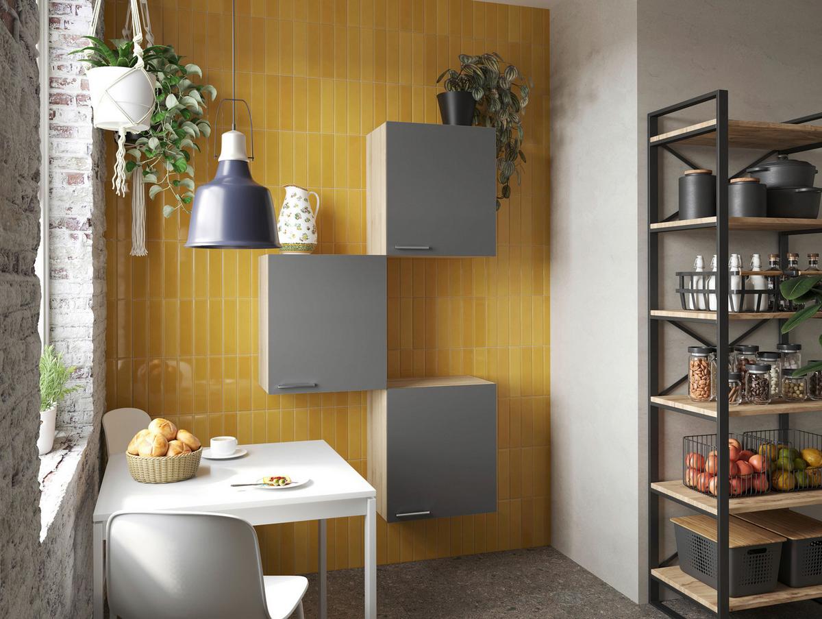 Set Kuhinjskih Zgornjih Omaric Merle, 3 Kos - srebrne barve/siva, Basics, kovina/leseni material (100/168,3/34,6cm) - Respekta