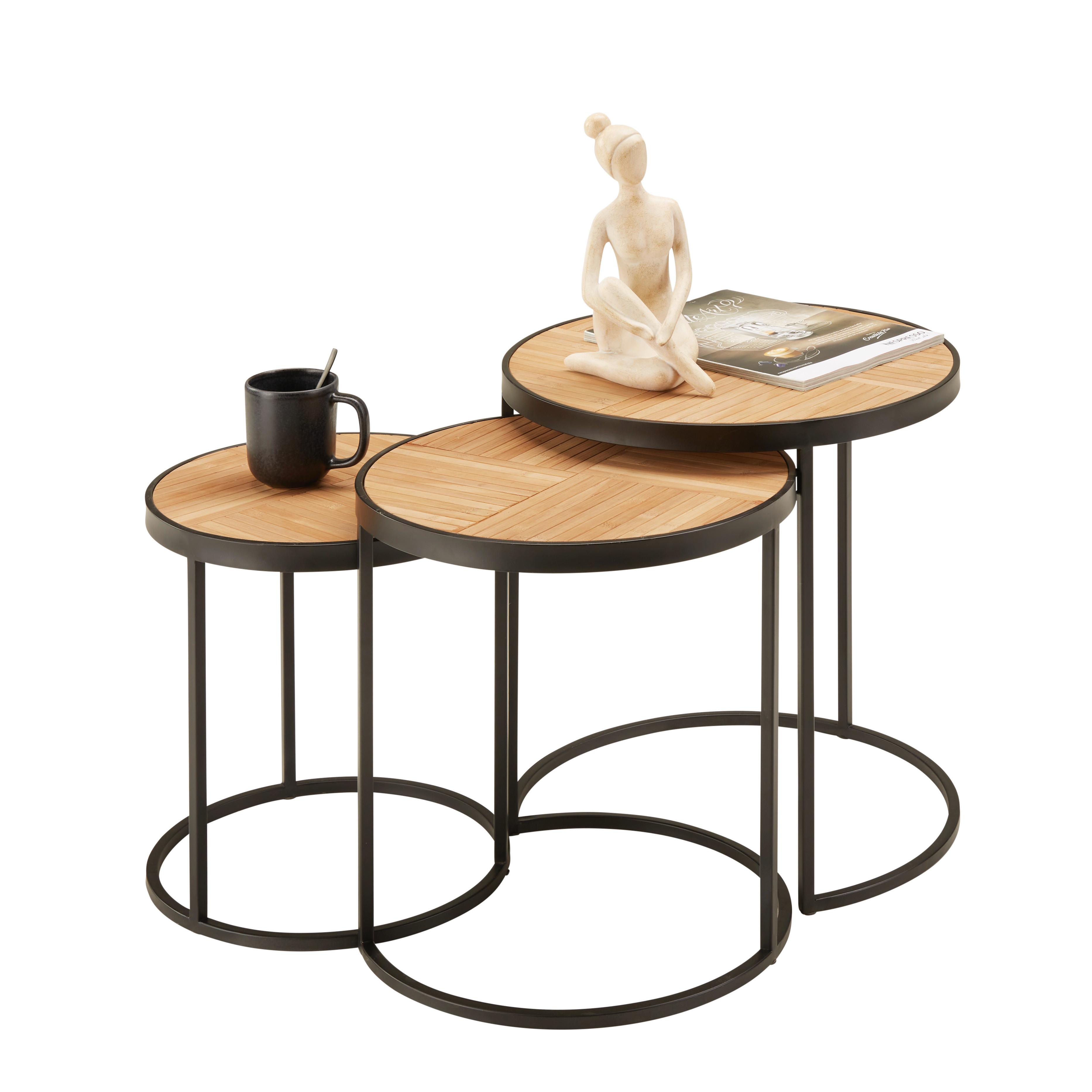 Beistelltischset Can in Naturfarben/Schwarz Rund - Schwarz/Naturfarben, LIFESTYLE, Naturmaterialien/Holzwerkstoff (47/50/47cm) - Zandiara