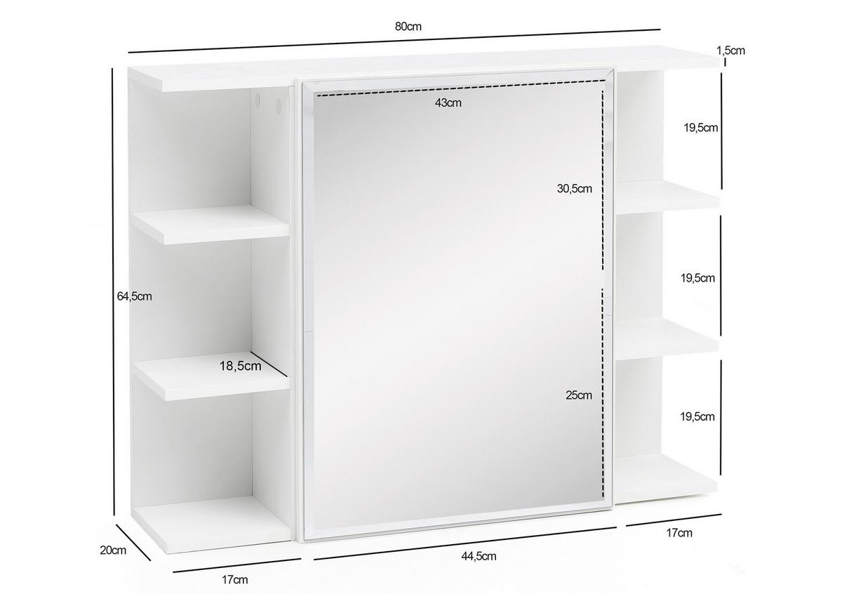 Omara Z Ogledalom Spiegelschrank - bela, Konvencionalno, steklo/leseni material (80/64,5/20cm) - MID.YOU