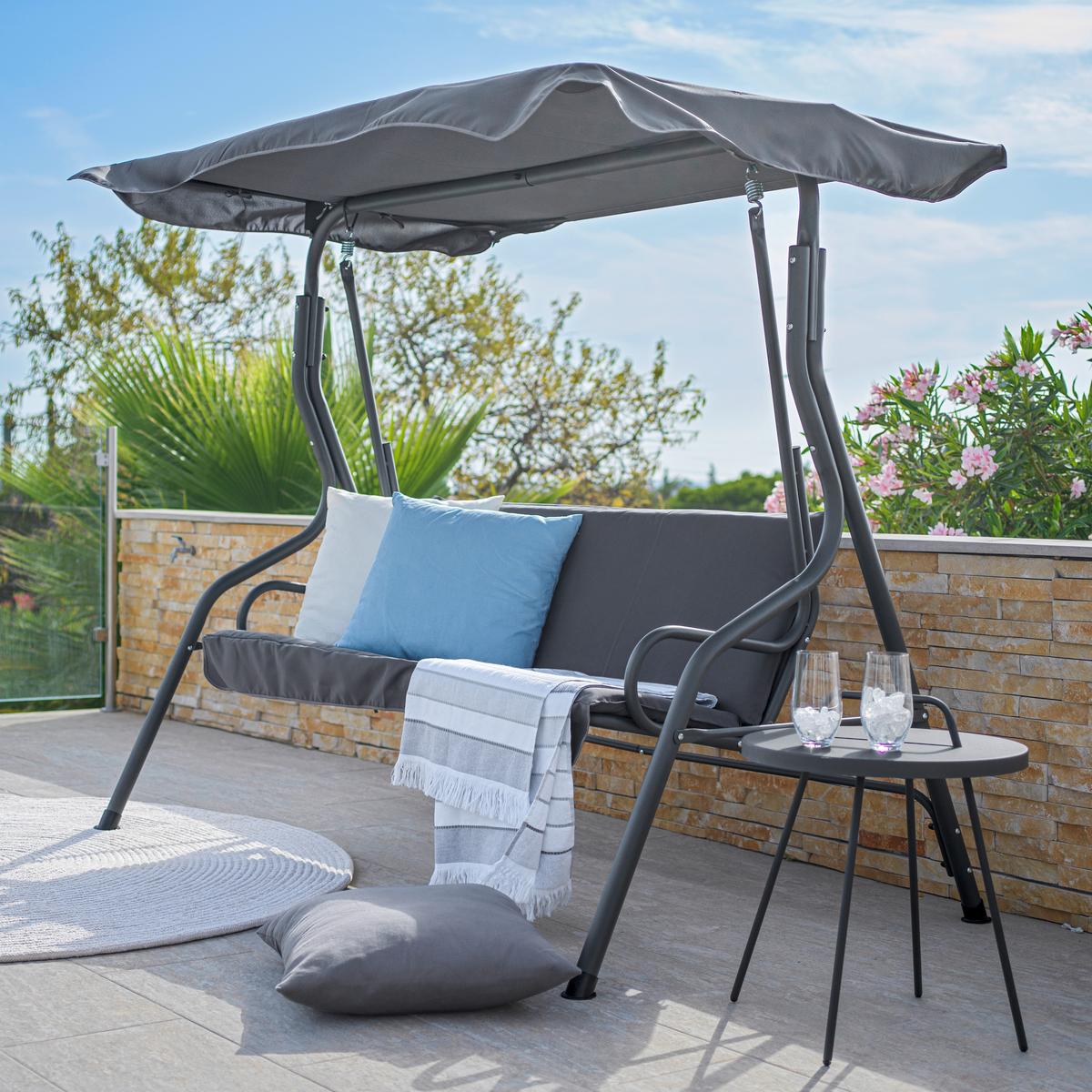 Hintaágy Malaga - antracit, Modern, textil/fém (170/152/110cm) - Mömax