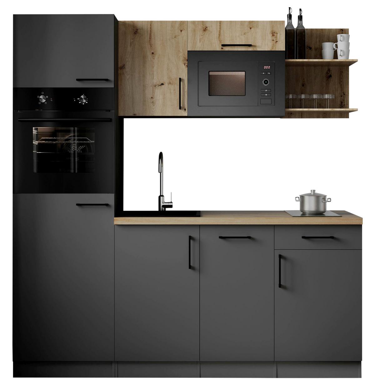 Küchenblock Oliver m. Geräten Grau - Eiche Artisan/Grau, Trend, Holzwerkstoff/Metall (205cm) - Respekta