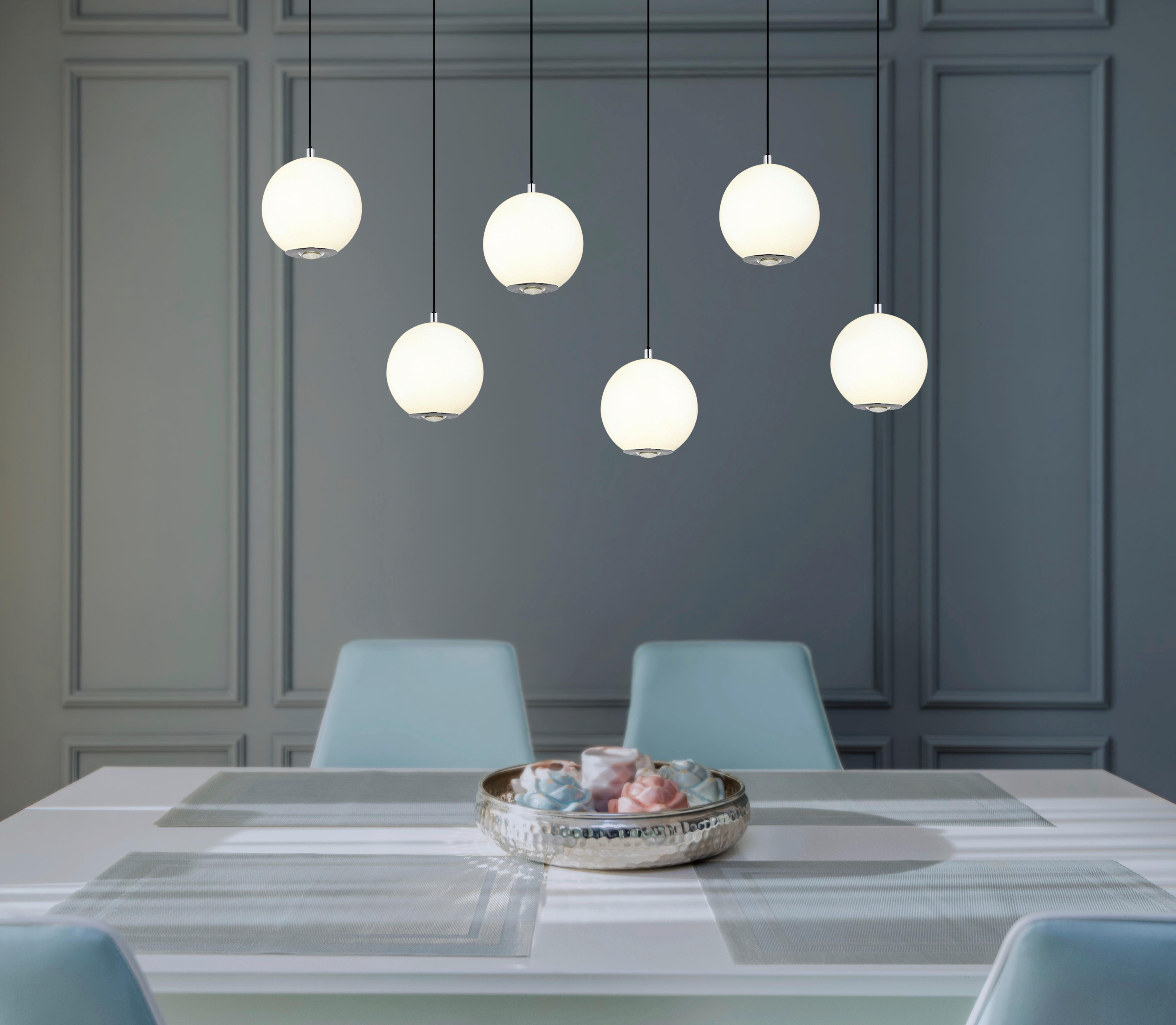 LED-HÄNGELEUCHTE 16062-6H SIMMONS - Klar/Chromfarben, Konventionell, Glas/Kunststoff (97,5/30/150cm) - Globo