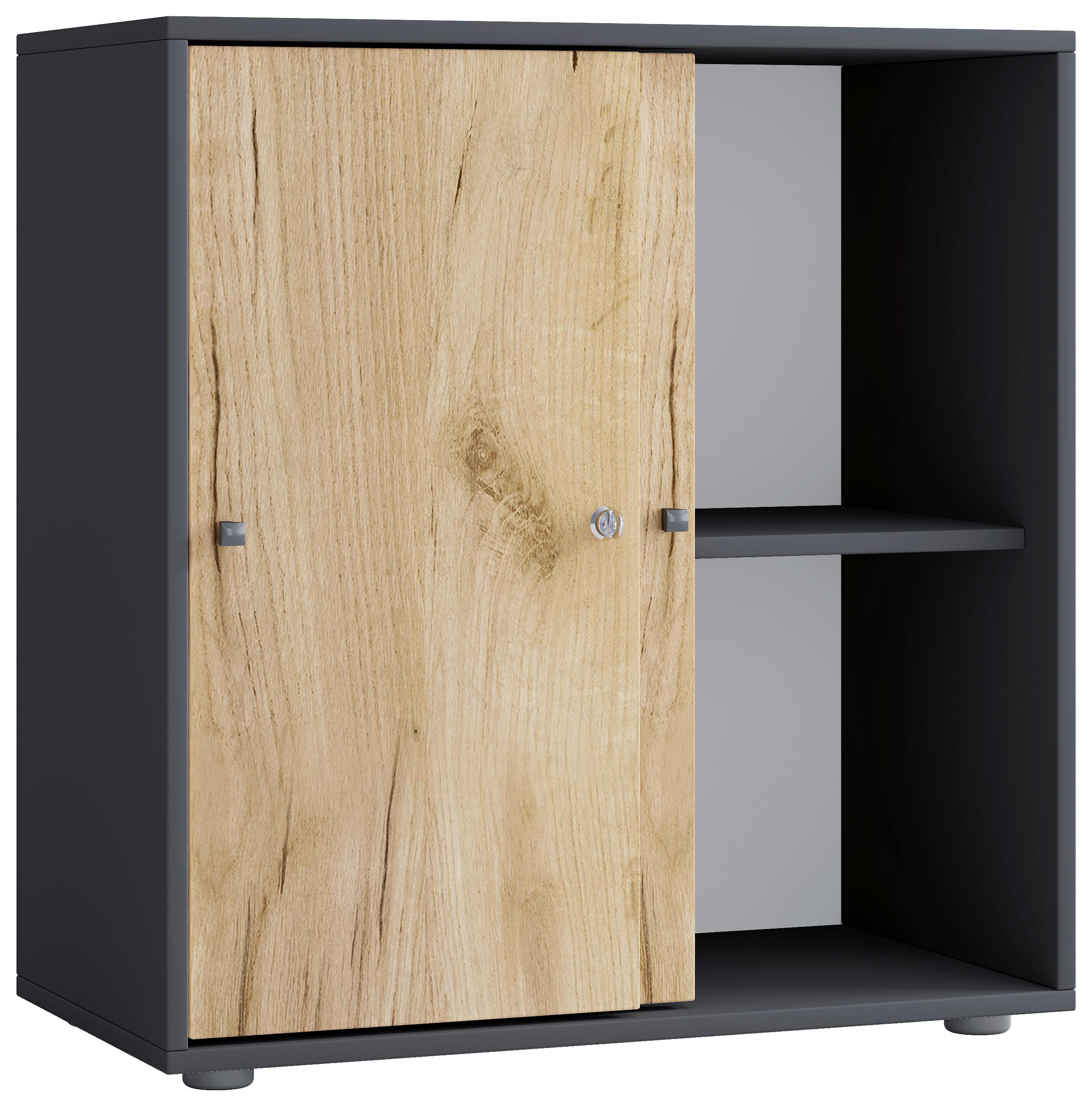 Pisarniški Regal Lona L, Antracit, Barva Hrasta - črna/medeni hrast, Design, umetna masa/leseni material (70/74/37cm) - MID.YOU