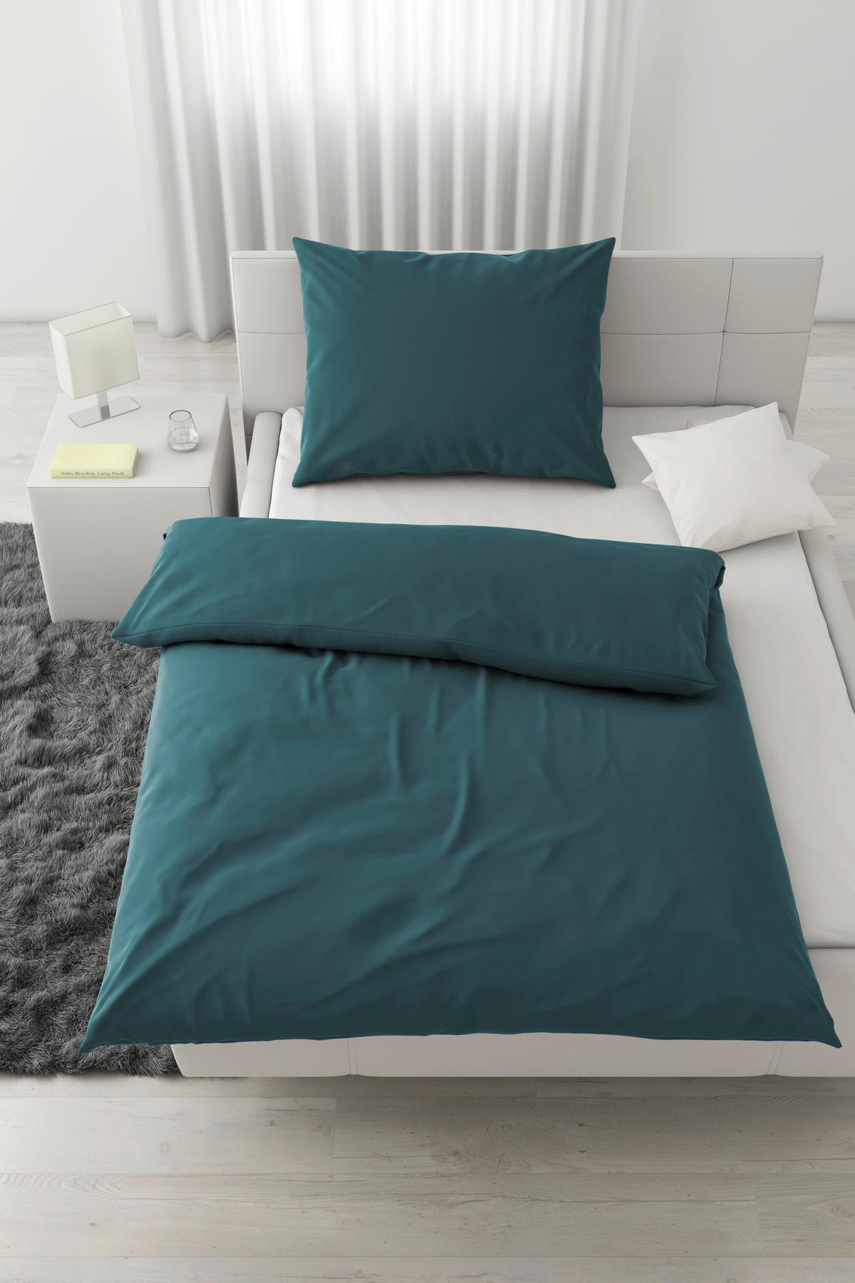 Bettwäsche Bio-Sophia Uni Petrol ca. 140x200cm - Petrol, Natur, Textil (140/200cm) - ecoTree