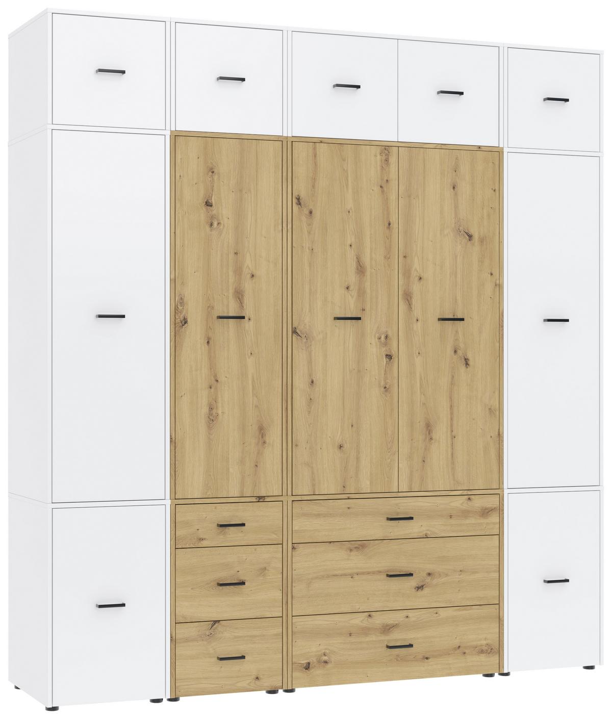 Kleiderschrank Kivo Eiche Artisan/Weiß - Schwarz/Weiß, Basics, Holzwerkstoff/Kunststoff (225/239,4/52,1cm) - Based