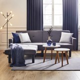 Sofa in Grau mit Bettfunktion inkl. Ottomane - Schwarz/Grau, MODERN, Holz/Textil (223/88,5/81cm) - Bessagi Home