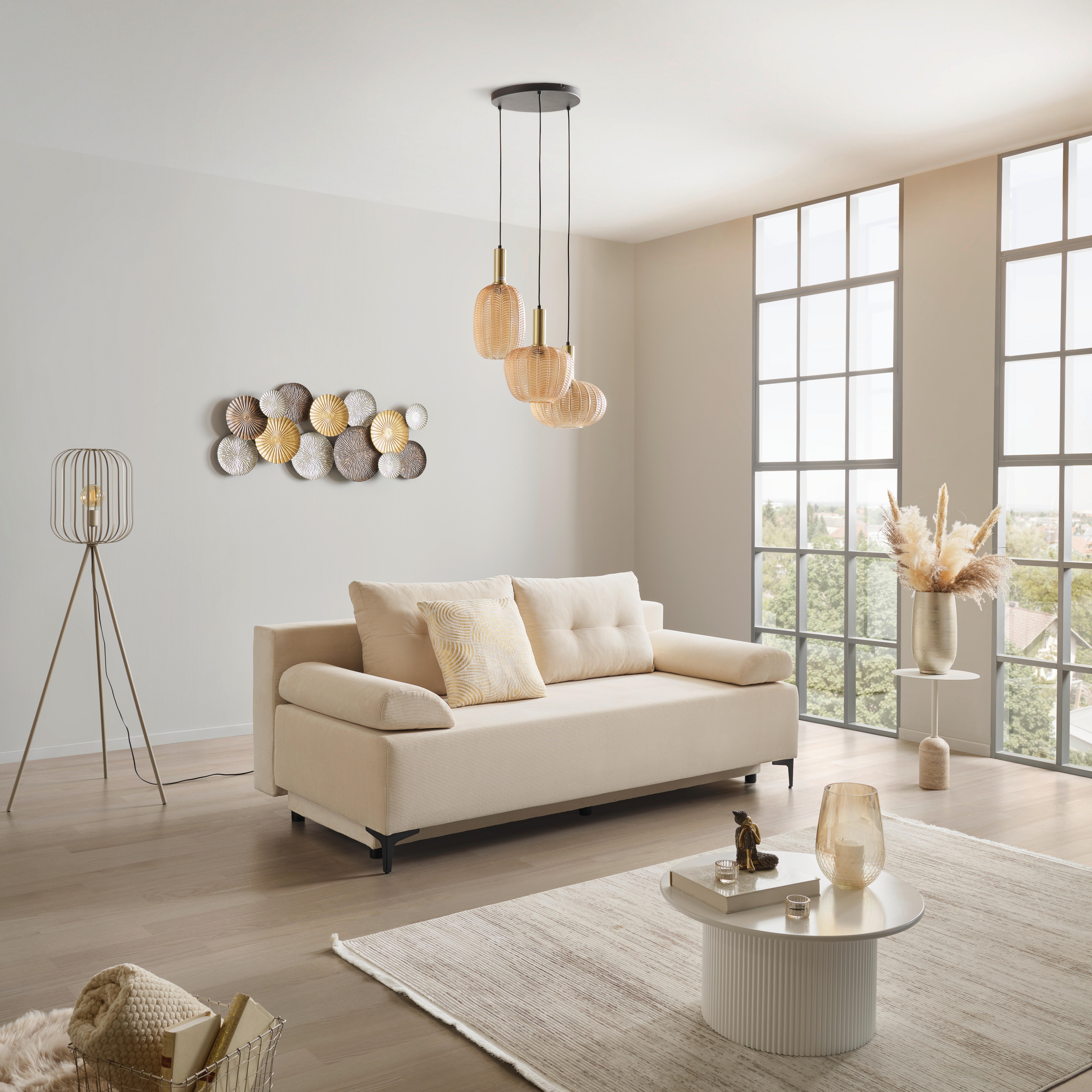 Trosjed Na Razvlačenje Paris - bež/crna, Moderno, tekstil/metal (200/98/90cm)