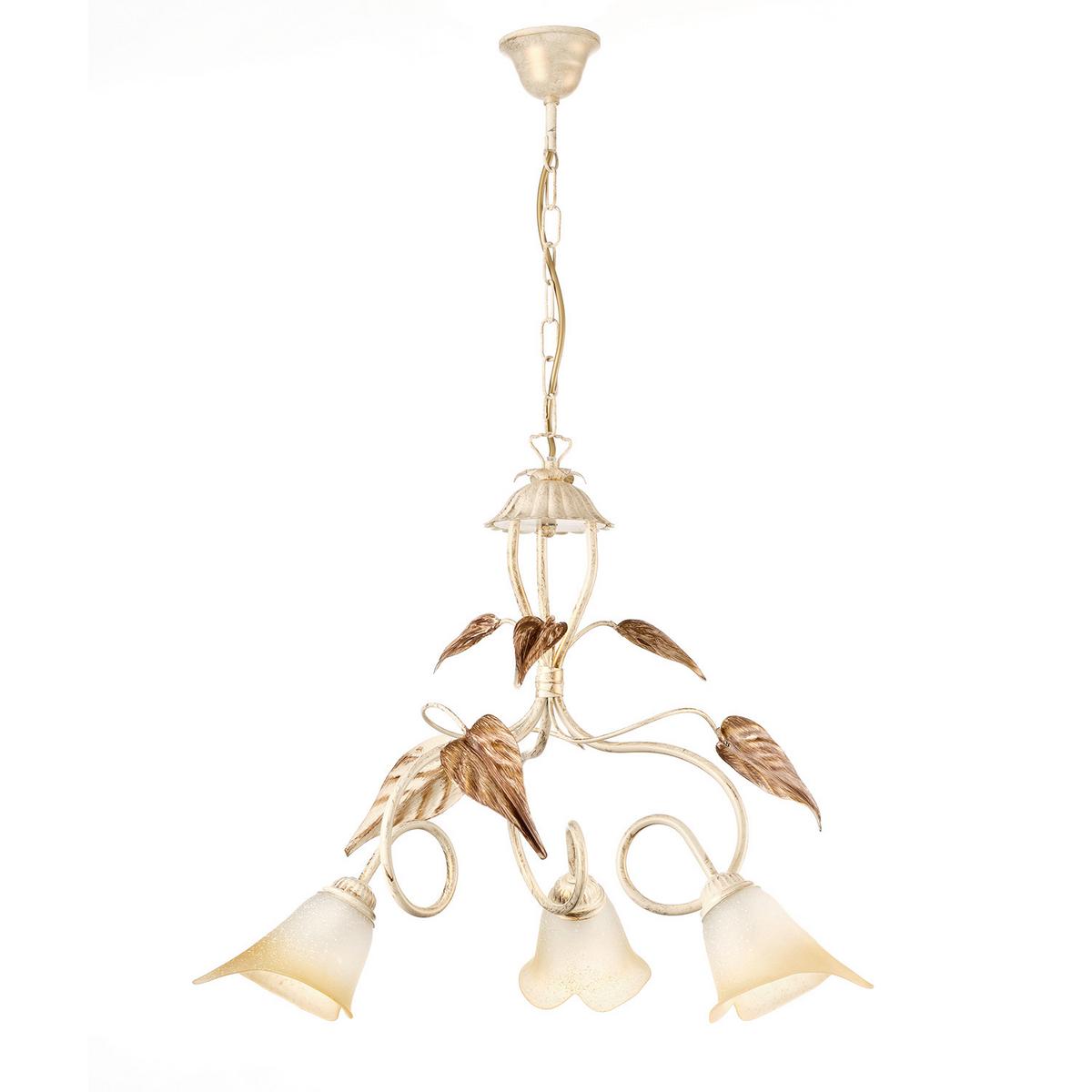 Kronleuchter Vanda Weiß/Beige max. 6 Watt - Beige/Weiß, Natur, Glas/Metall (40/40/110cm)