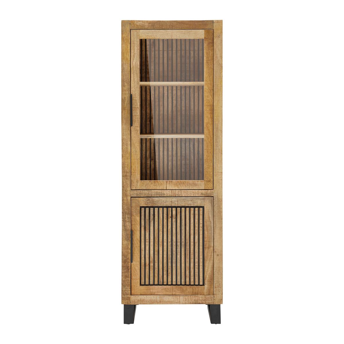 Vitrine Everest in Naturfarben/Schwarz - Schwarz/Naturfarben, Natur, Glas/Holz (60/180/40cm) - Zandiara