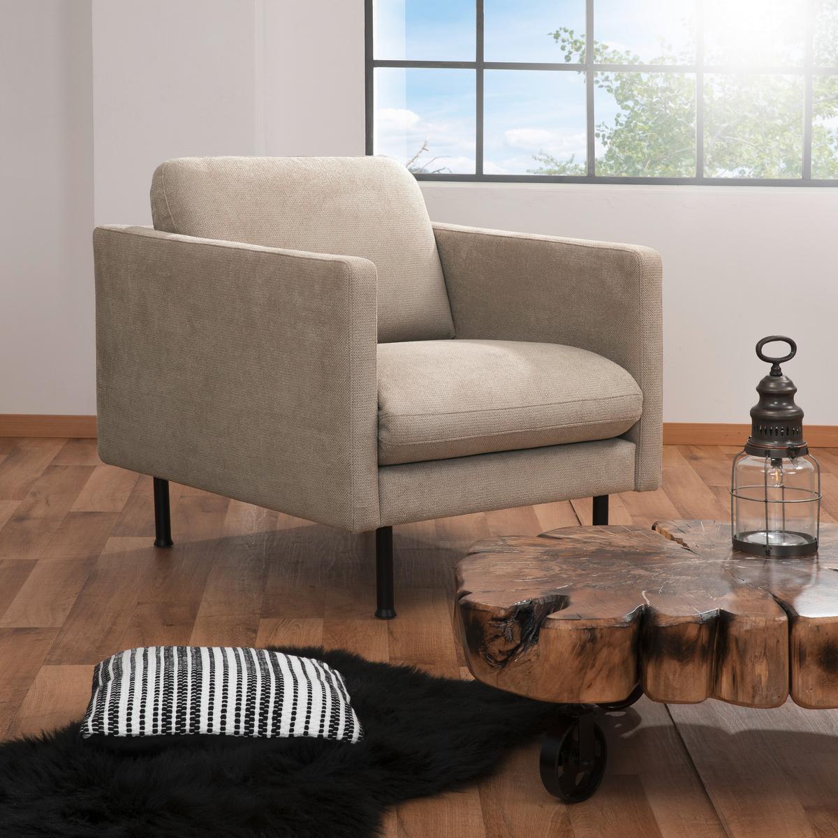 Sessel Nathan ca. 76x78 cm Beige - Beige/Schwarz, MODERN, Textil/Metall (76/78/89cm) - Max Winzer