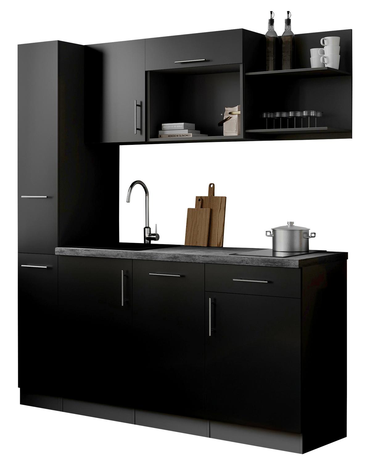 Küchenblock Oliver m. Geräten Schwarz - Schwarz/Grau, Trend, Holzwerkstoff/Metall (175cm) - Respekta